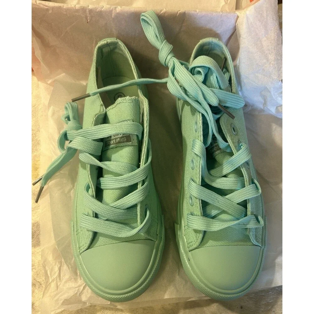 SPORTS Teal Canvas Low Top Lace-Up Sneaker Tennis Shoes Unisex Kids US size 5